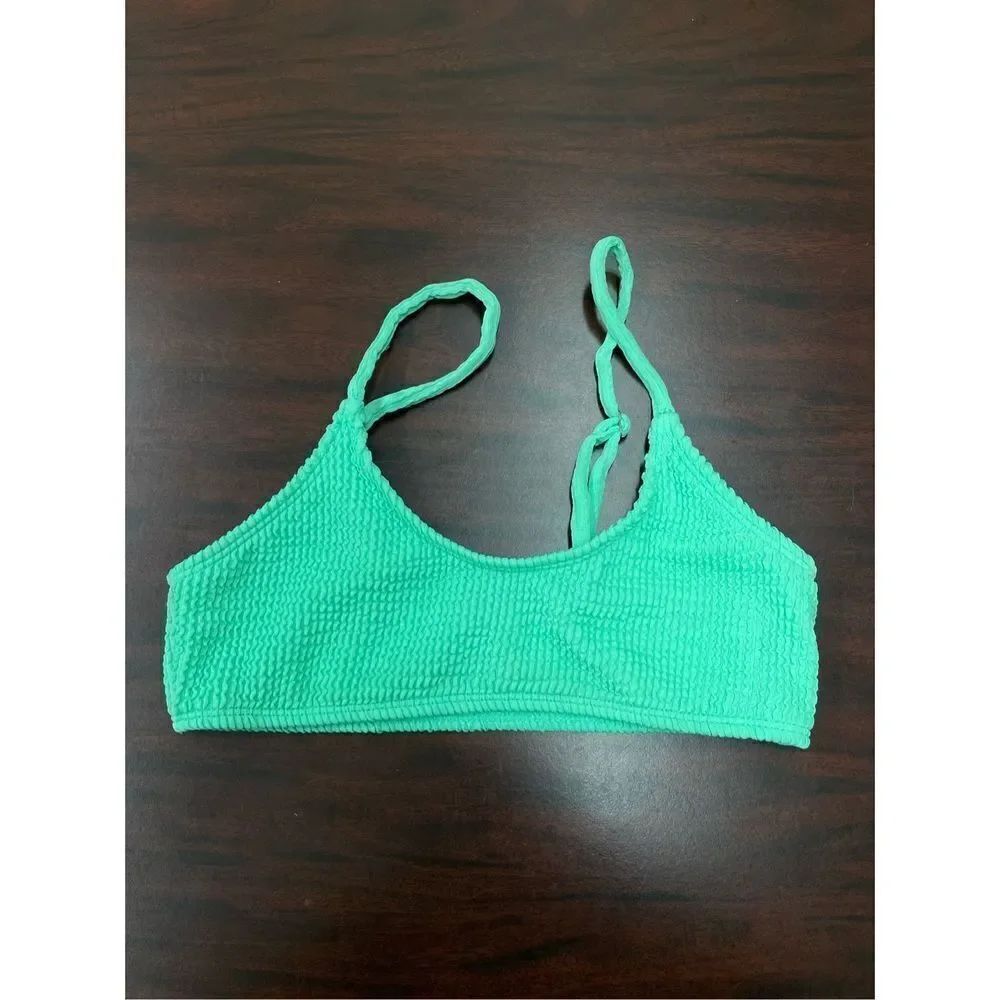 Shein Seersucker Green Bikini Top Size X-Small